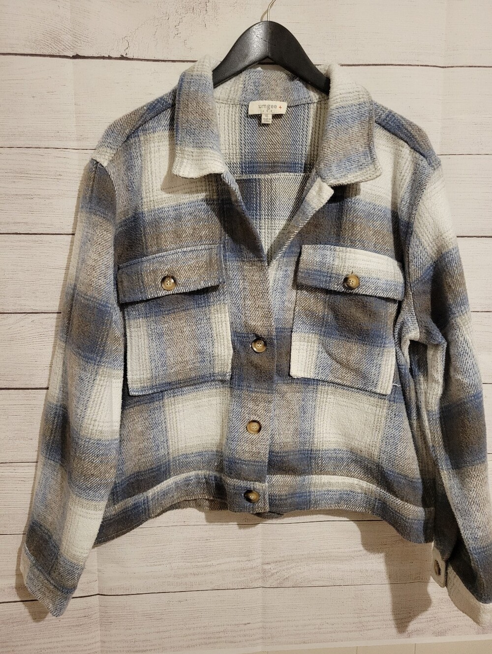 Umgee Plus Cropped Shacket Womens XL Plaid Flannel Button Up